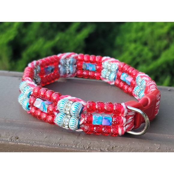 Custom Handmade Beaded Bling Dog Collar - Picture 1 of 2